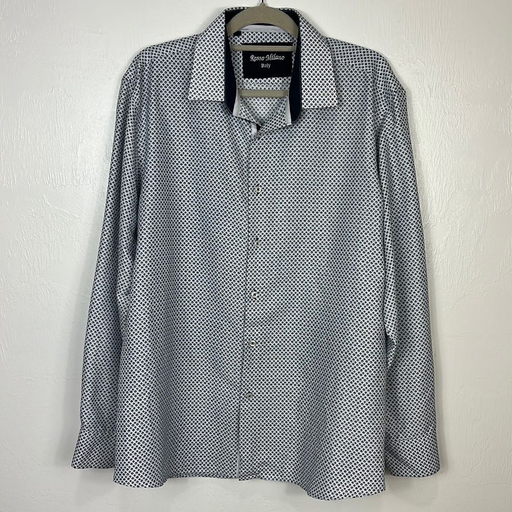 Rosso Milano Italy All Over Print Long Sleeve Dress Shirt Size Xl
